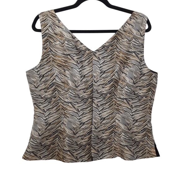 Vintage 80s Satin Sleeveless Blouse 100% Silk Animal Print Womens 12 Mob Wife - Picture 2 of 10